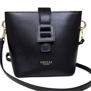 UNICA! Firenze Black Leather Mini Crossbody Bag 7x6.5x4”